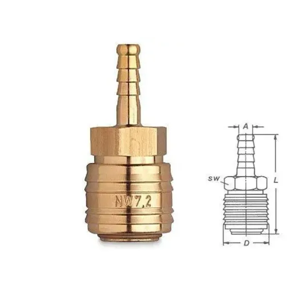 Быстросъемное пневматическое соединение WURTH (латунь) 7,2х9мм для шланга